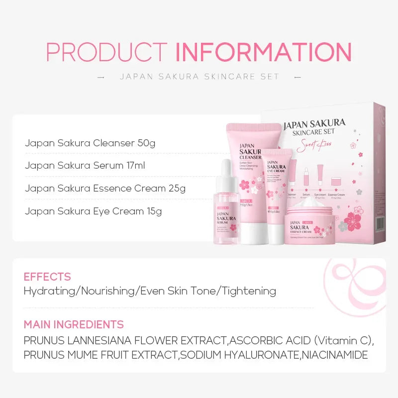 Laikou Sakura Skin Care Gift Set — Cleanser, Serum & Eye Cream