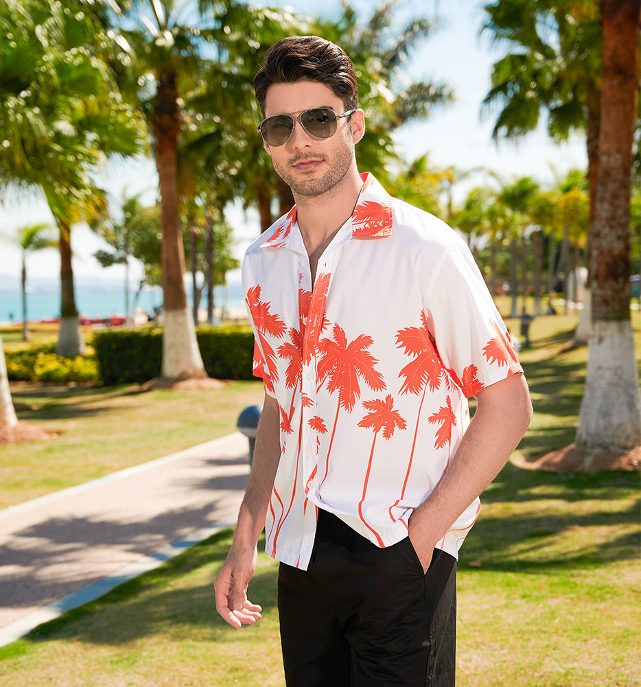 Hawaiian Style Seaside Floral Beach Summer Thin Section Trend Loose Casual Vacation Shirt Floral Shirt Men&