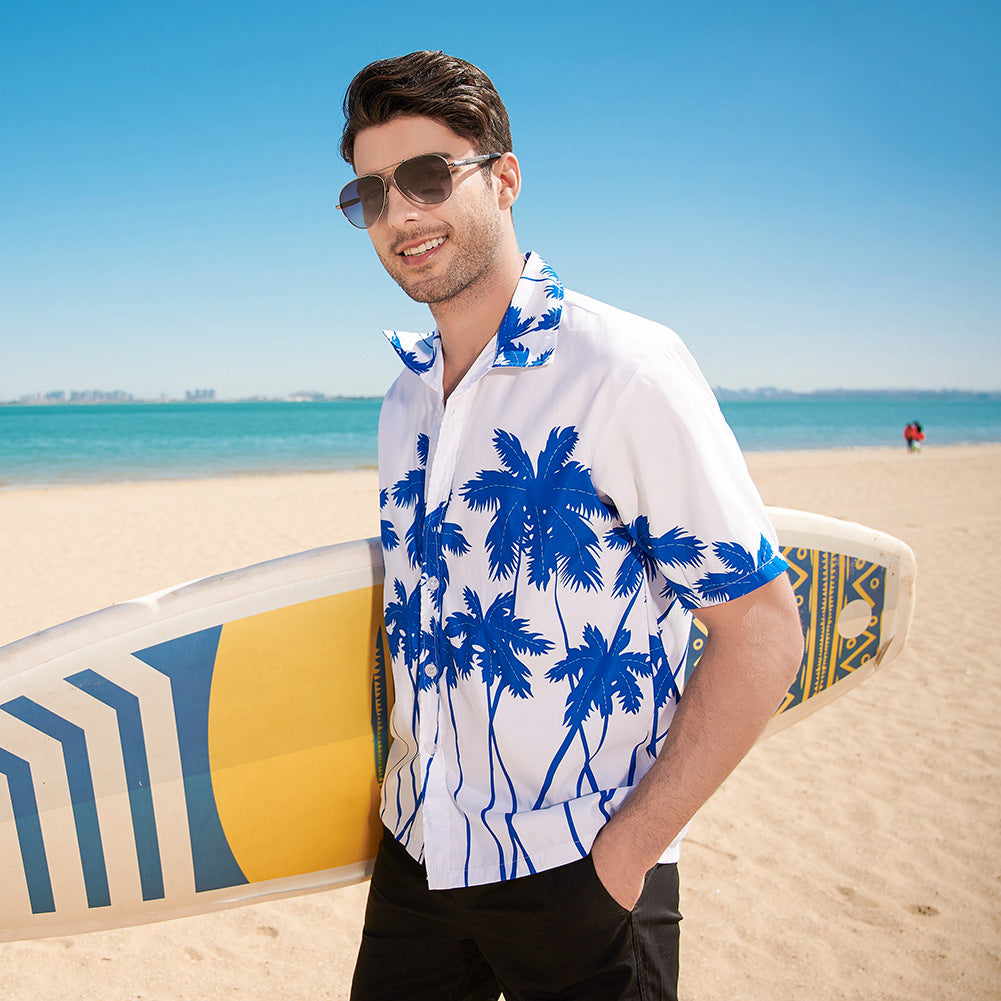Hawaiian Style Seaside Floral Beach Summer Thin Section Trend Loose Casual Vacation Shirt Floral Shirt Men&