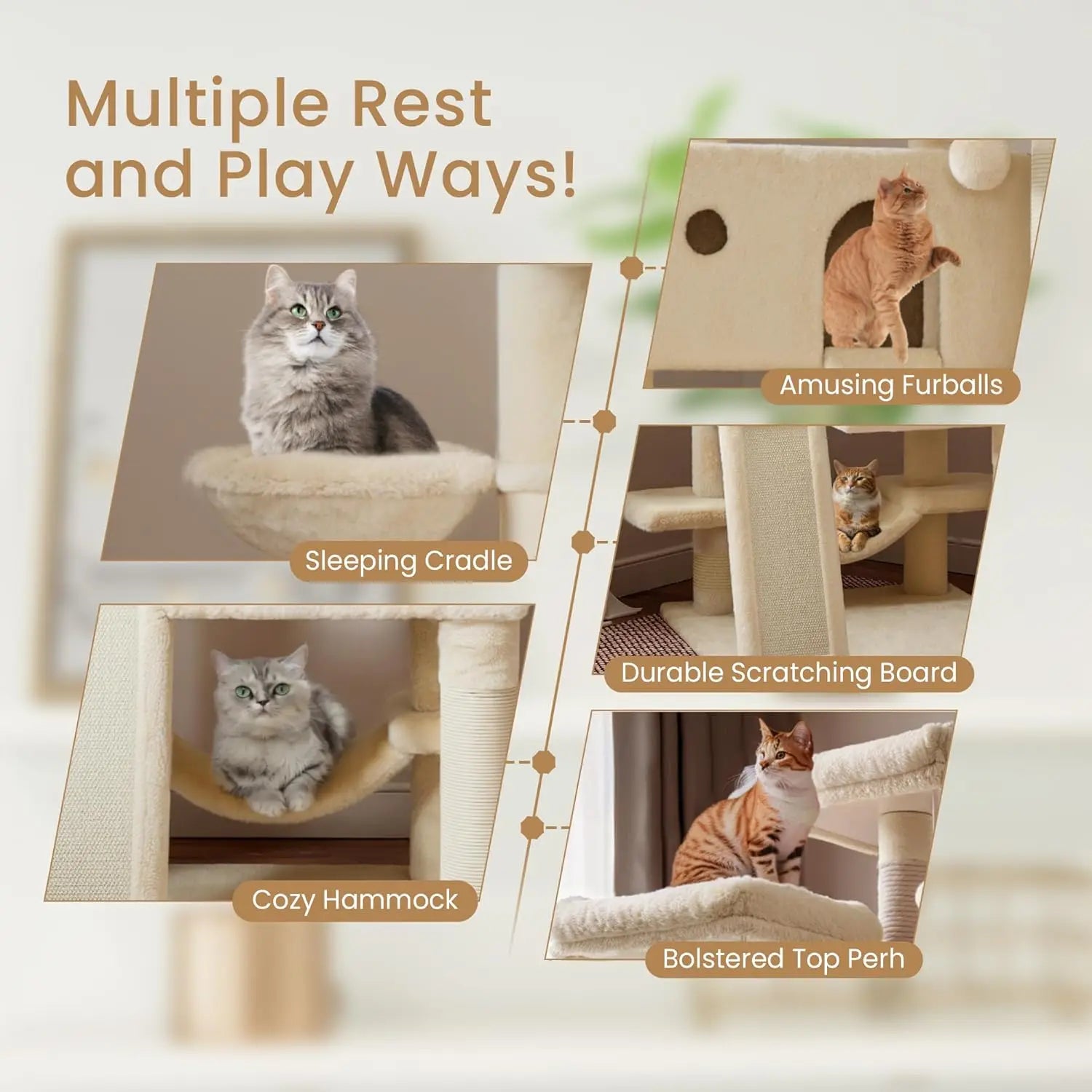 65-Inch Indoor Cat Tree Tower — Multi-Level Plush Perches