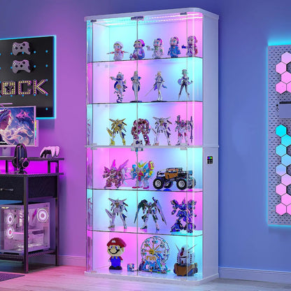 71-Inch Display Cabinet with Glass Doors &amp; RGB Lights