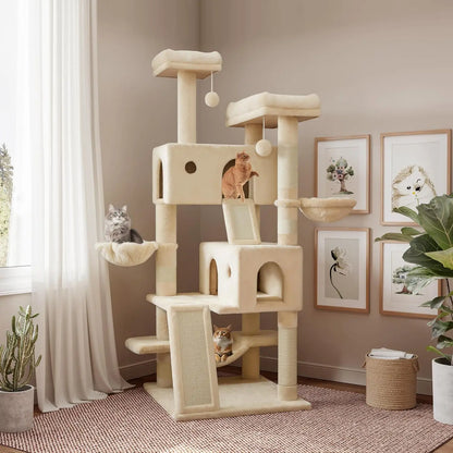 65-Inch Indoor Cat Tree Tower — Multi-Level Plush Perches
