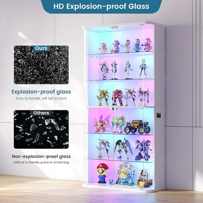 71-Inch Display Cabinet with Glass Doors &amp; RGB Lights