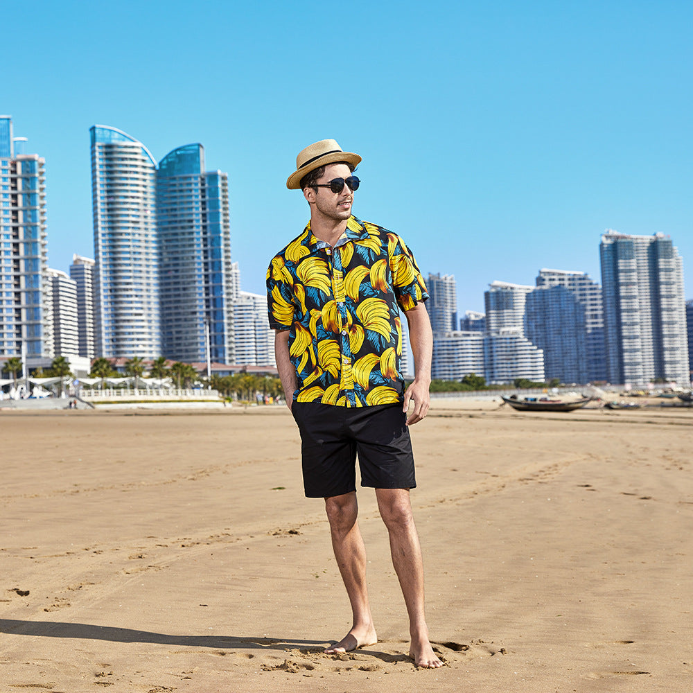 Hawaiian Style Seaside Floral Beach Summer Thin Section Trend Loose Casual Vacation Shirt Floral Shirt Men&amp;amp;amp;amp;amp;amp;amp;amp;
