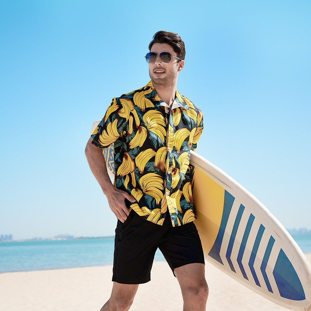 Hawaiian Style Seaside Floral Beach Summer Thin Section Trend Loose Casual Vacation Shirt Floral Shirt Men&amp;amp;amp;amp;amp;amp;amp;amp;