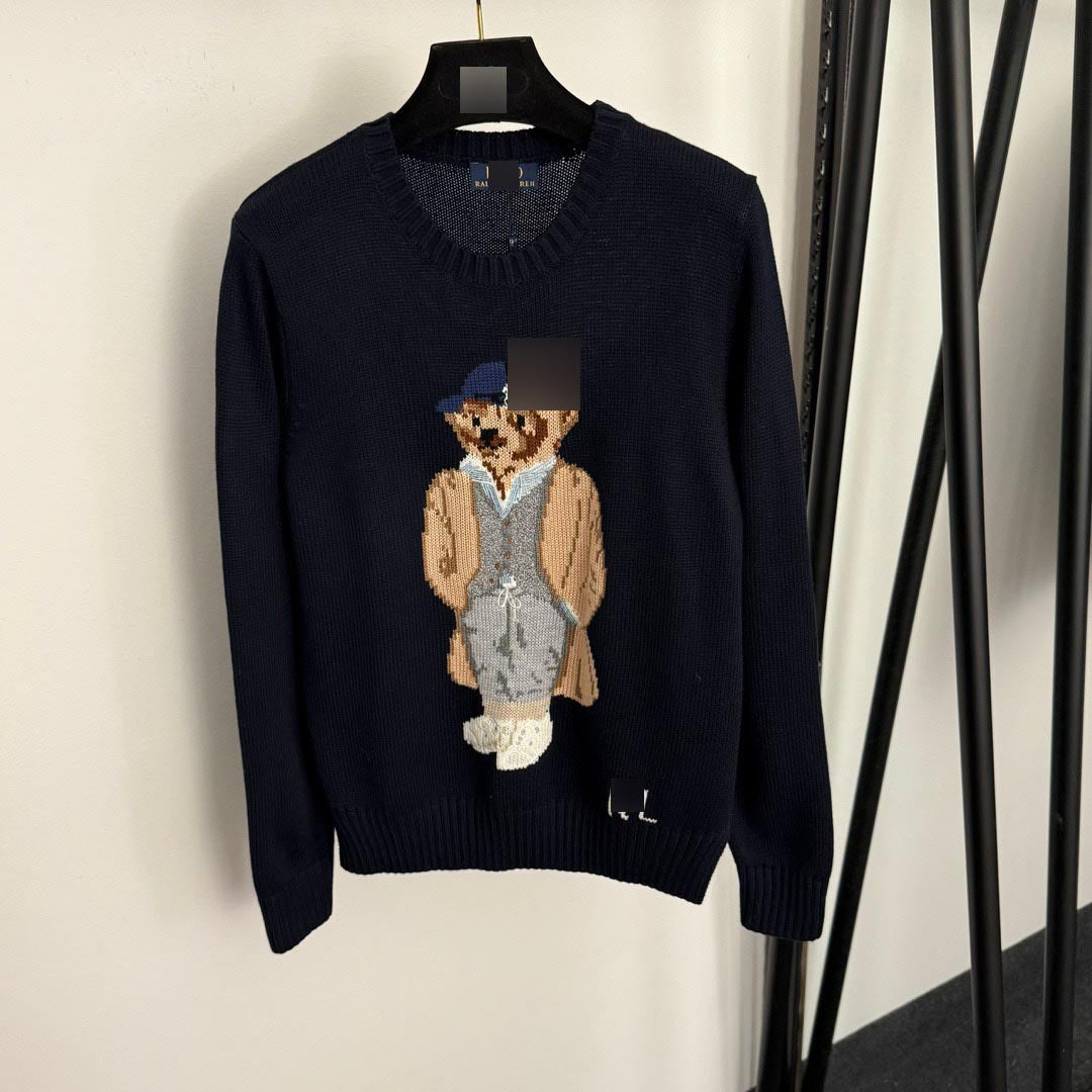 Cotton New Fashion Bear Jacquard Pattern Wool Blend Long-Sleeve Knitwear