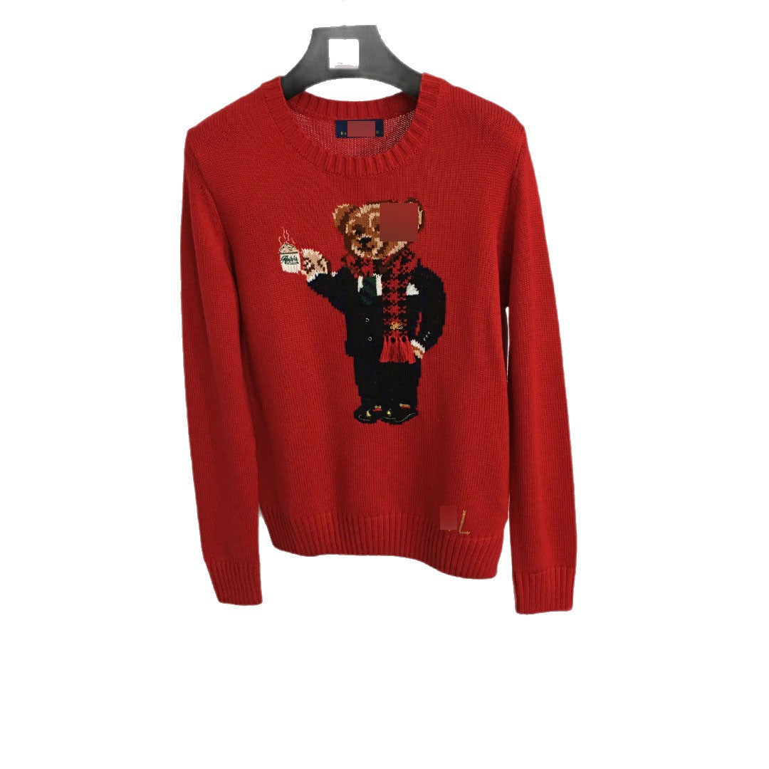 Cotton New Fashion Bear Jacquard Pattern Wool Blend Long-Sleeve Knitwear
