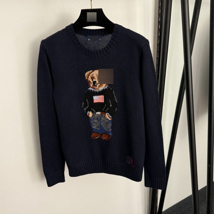 Cotton New Fashion Bear Jacquard Pattern Wool Blend Long-Sleeve Knitwear