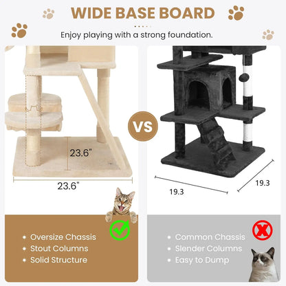 65-Inch Indoor Cat Tree Tower — Multi-Level Plush Perches