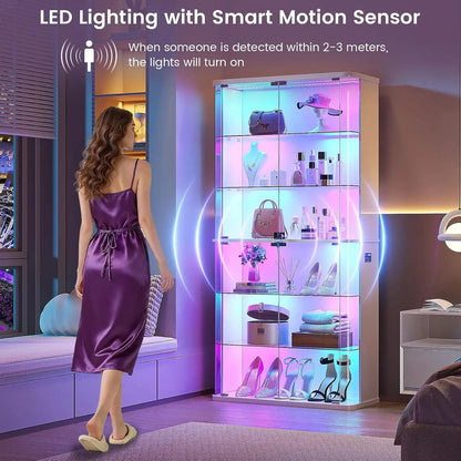 71-Inch Display Cabinet with Glass Doors &amp; RGB Lights