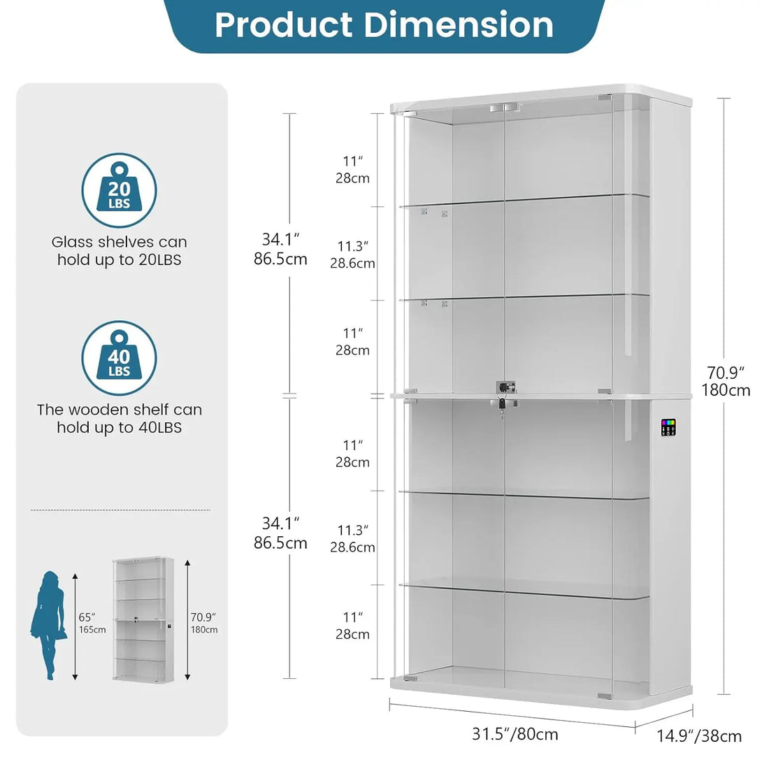 71-Inch Display Cabinet with Glass Doors &amp; RGB Lights