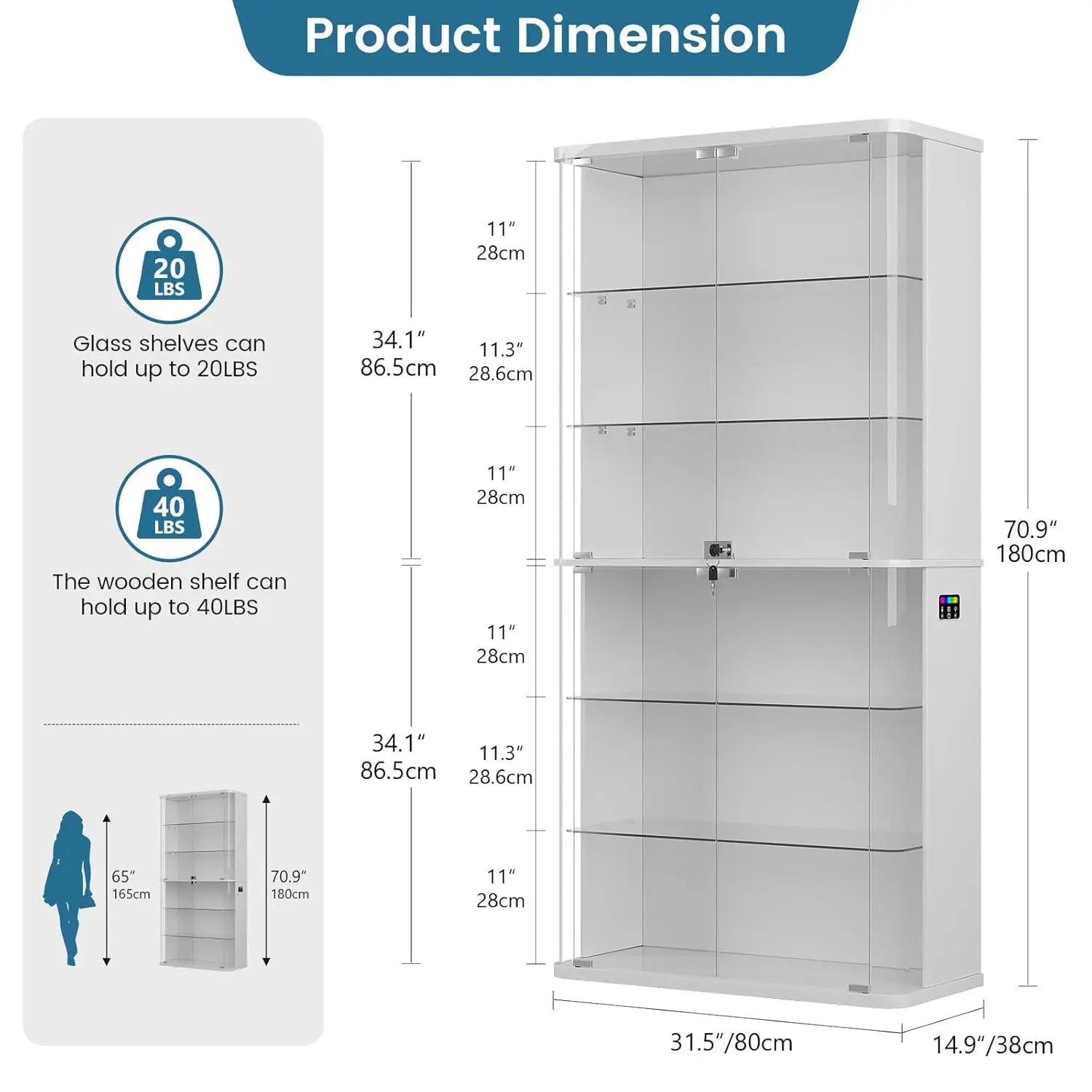 71-Inch Display Cabinet with Glass Doors &amp; RGB Lights