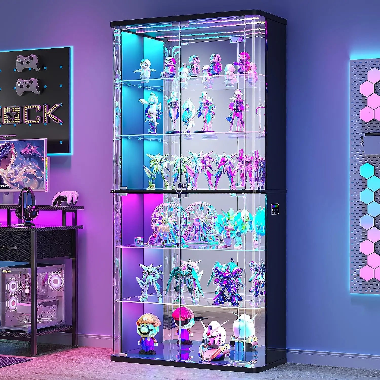 71-Inch Display Cabinet with Glass Doors &amp; RGB Lights
